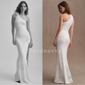 ANTHROPOLOGIE BHLDN Ronny Kobo Owena One Shoulder Side Slit Gown Maxi Dress NWT